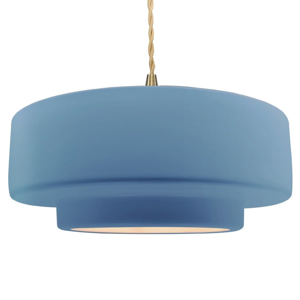 Justice Design Group | Radiance Tier Pendant — Sky Blue, Brushed Brass, Medium Cord, Beige Twisted, Replaceable Bulb