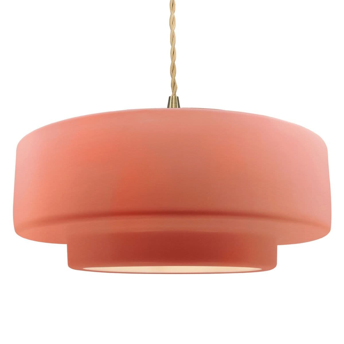 Justice Design Group Radiance Tier Pendant — Gloss Blush, Brushed Brass, Large, Beige Twisted, Replaceable Bulb