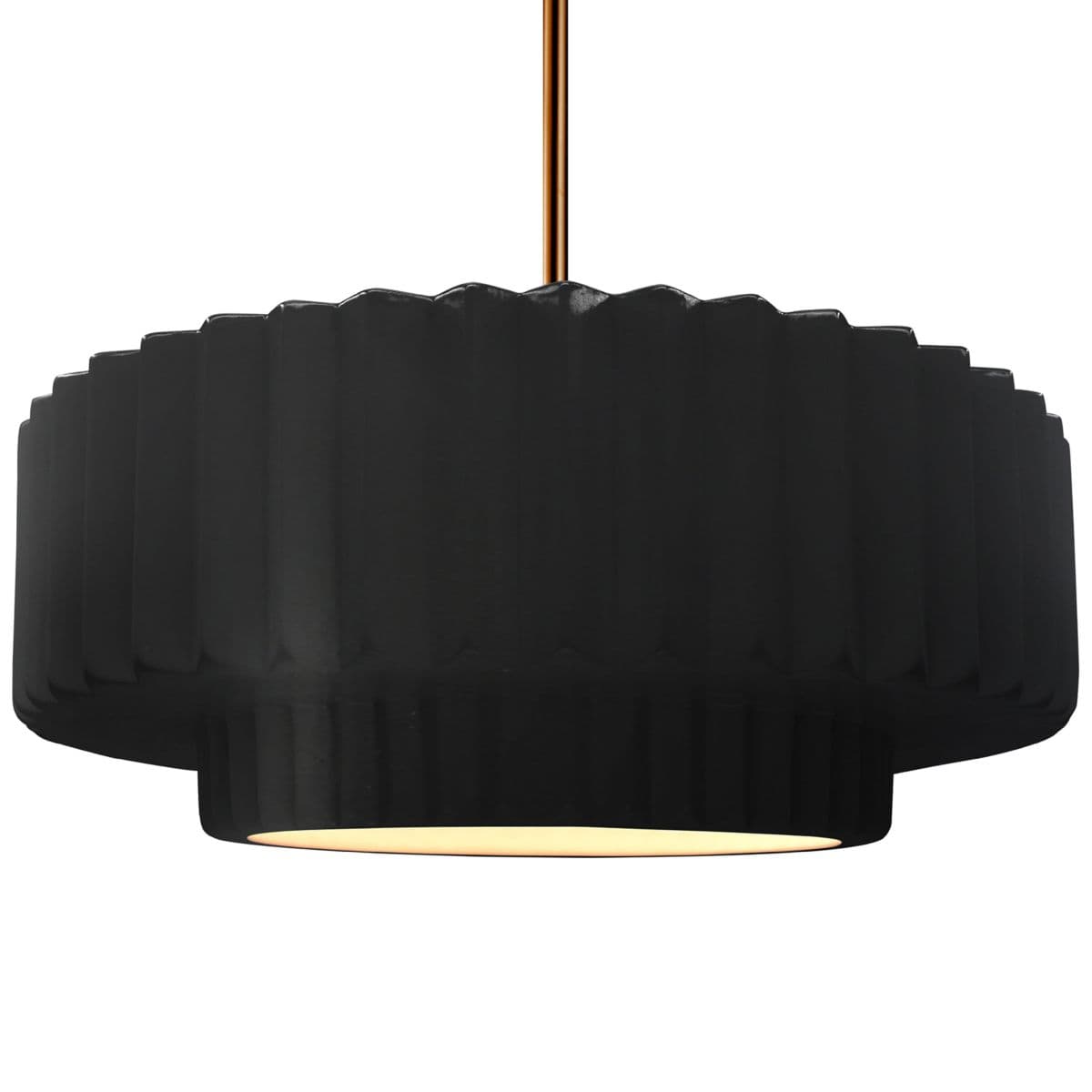 Justice Design Group Radiance Tier Pleated Pendant — Carbon Matte Black, Brushed Brass, Large, Rigid Stem, Replaceable Bulb