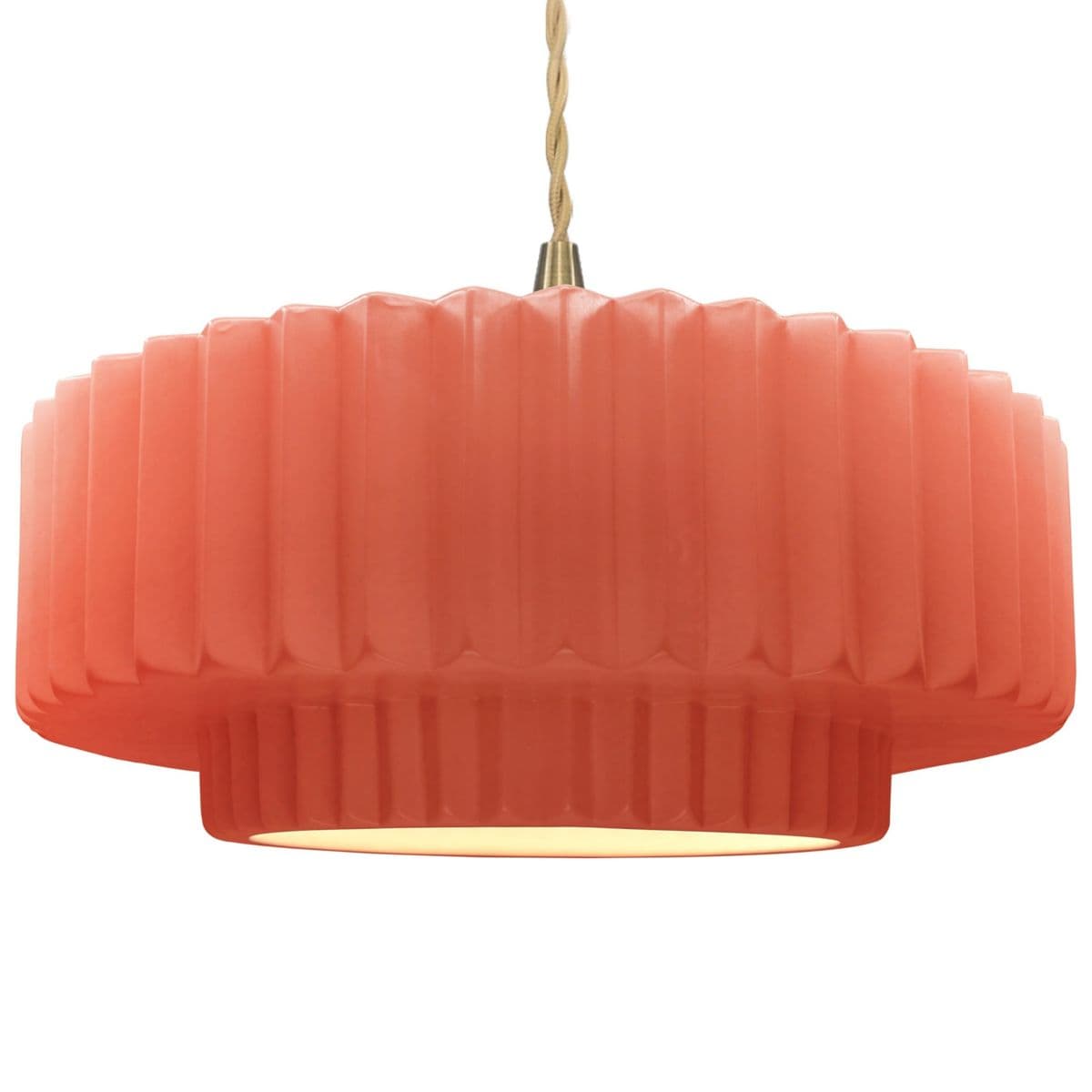 Justice Design Group Radiance Tier Pleated Pendant — Gloss Blush, Brushed Brass, Large, Beige Twisted, Replaceable Bulb