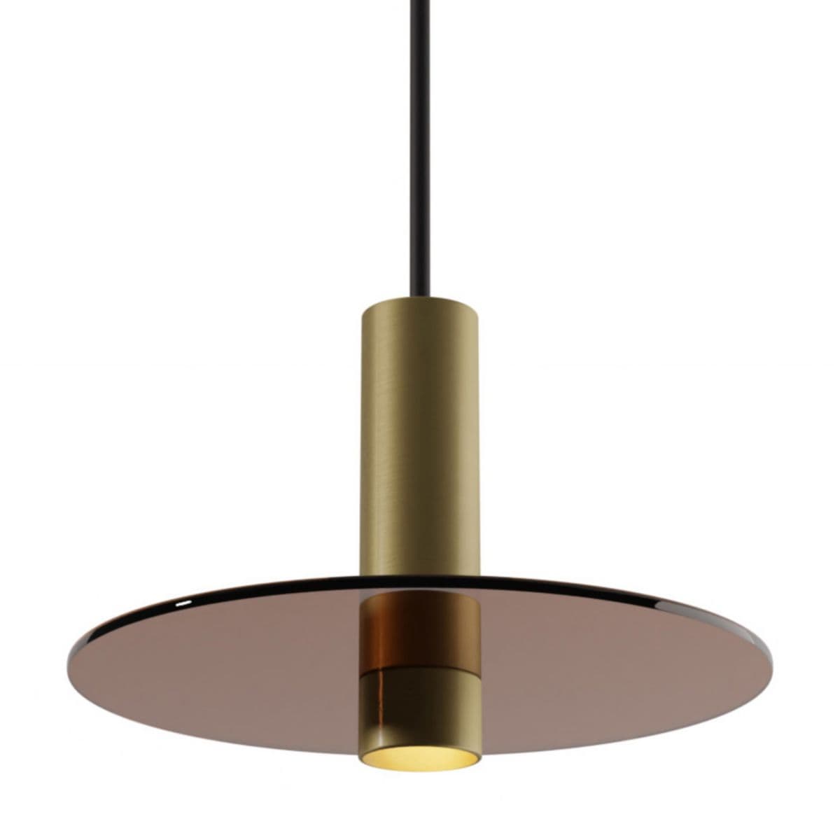 Koncept | Combi LED Pendant with Decorative Glass Plate — Brass with Tea Brown, 6 Inch