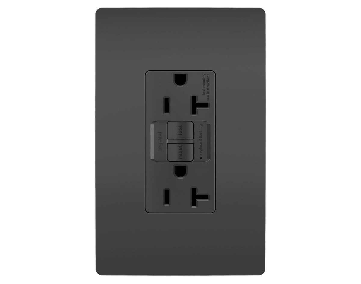 Legrand Adorne | Radiant Spec Grade 20A Self-Test GFCI Receptacle — Black