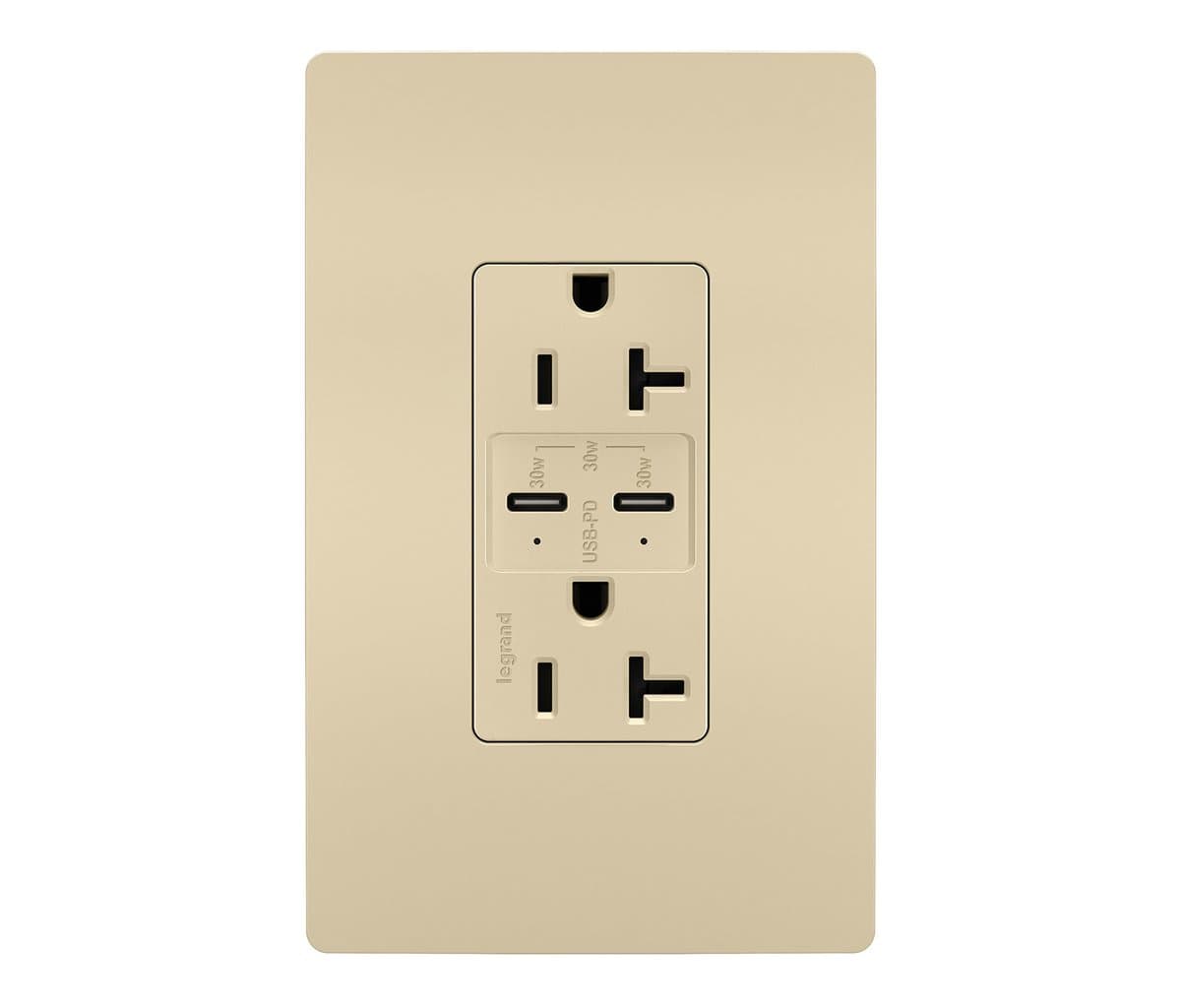 Legrand Adorne | Radiant 20A Tamper Resistant Outlet with USB Type C Ports — Ivory