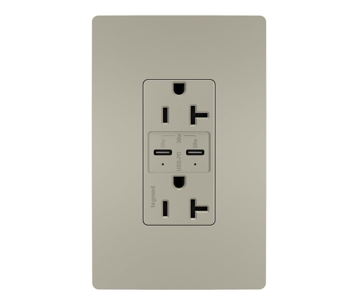 Legrand Adorne | Radiant 20A Tamper Resistant Outlet with USB Type C Ports — Nickel