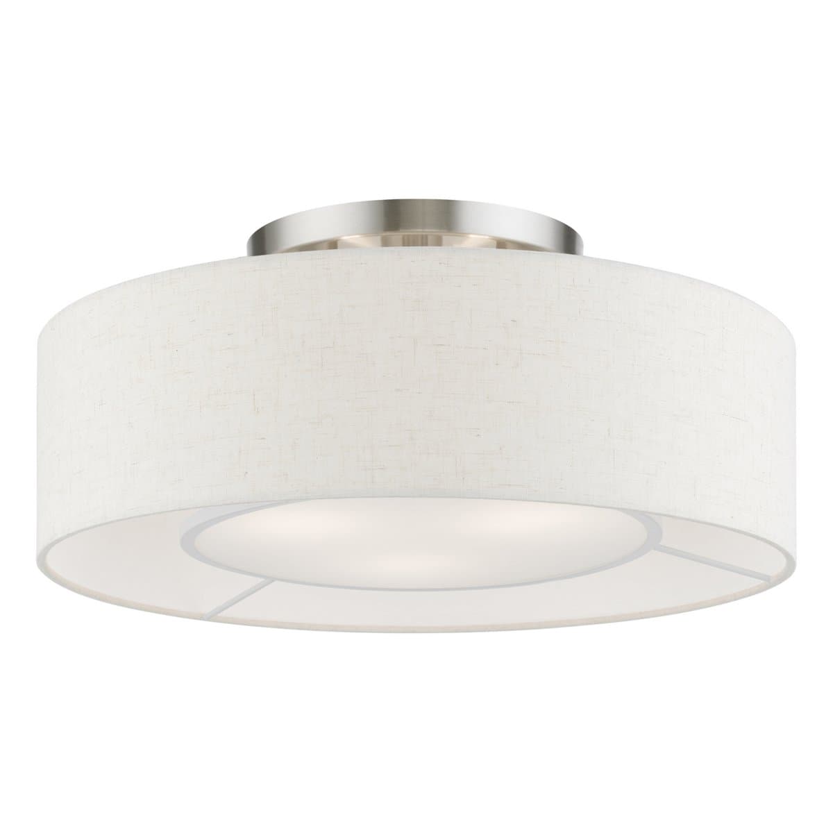Alder & Ore | Aurora Semi-Flushmount — Hand Crafted Oatmeal, Brushed Nickel with Shiny White Accents, Small