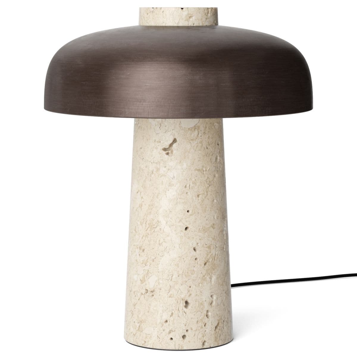 Audo Copenhagen Reverse Led Table Lamp — Travertine Base with Bronzed Brass Shade