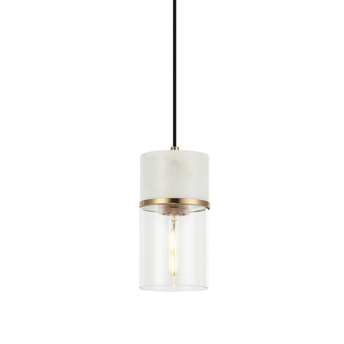 Huxe | Odessa Mini Pendant — Aged Gold Brass with White Marble, 8 in