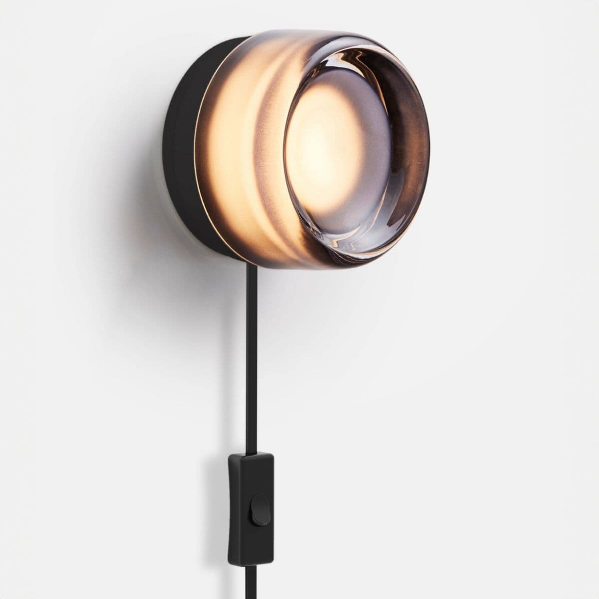 Rbw Dimple Corded Led Wall Sconce — Smoked, Black Anodized, Bottom w/ toggle switch