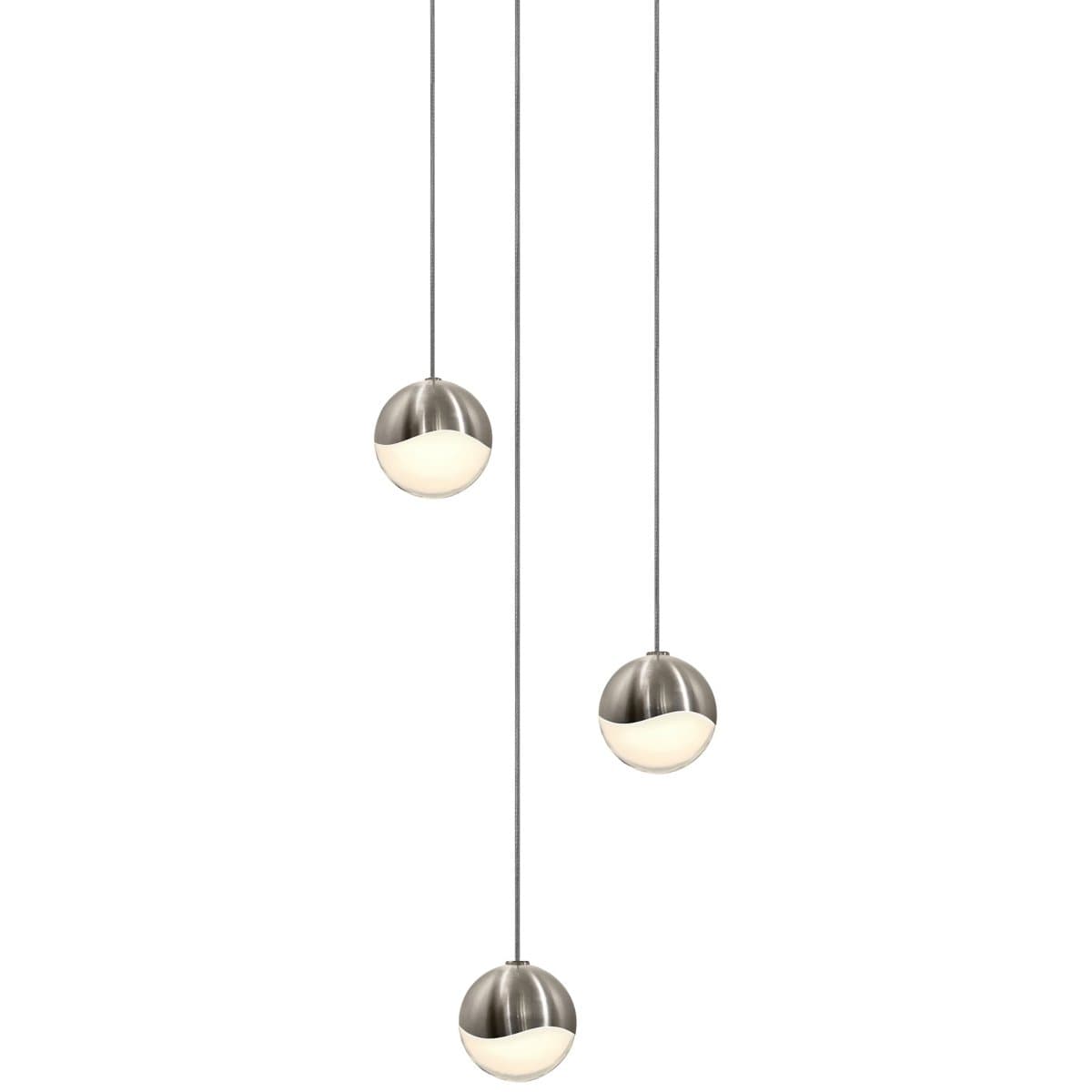 SONNEMAN Lighting | Grapes LED 3-Light Round Multipoint Pendant — Satin Nickel w/ White Glass Grape, Small
