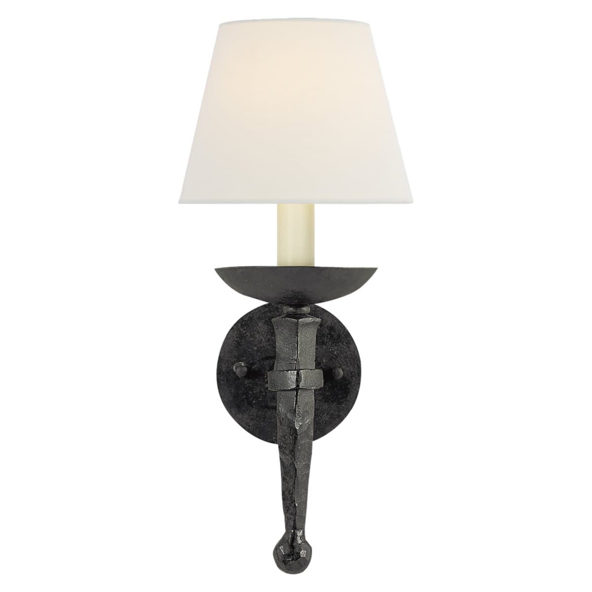 Visual Comfort Signature | Iron Torch Wall Sconce — Blackened Rust, Linen Shade
