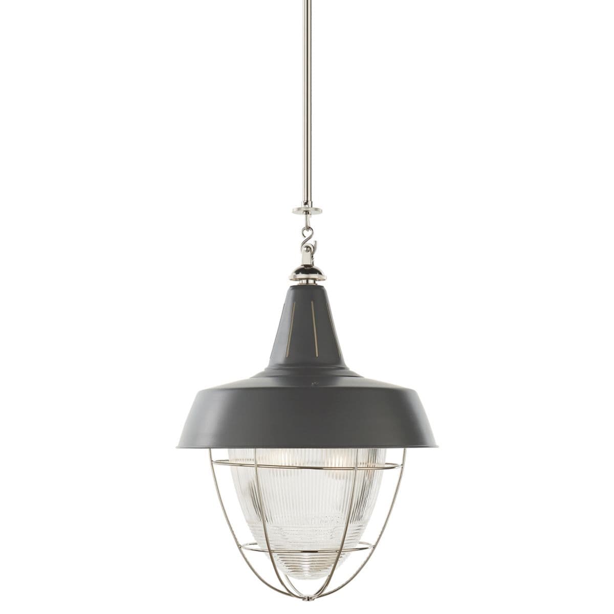 Visual Comfort Signature | Henry Industrial Pendant with Prismatic Glass by Visual Comf — Dark Green, Polished Nickel