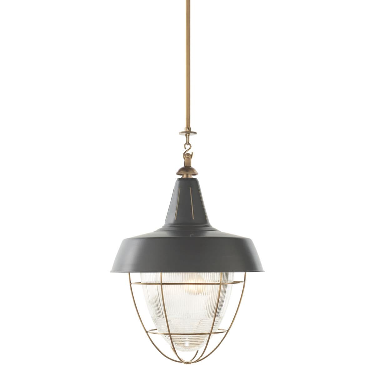 Visual Comfort Signature | Henry Industrial Pendant with Prismatic Glass by Visual Comf — Dark Green, Hand-Rubbed Antique Brass