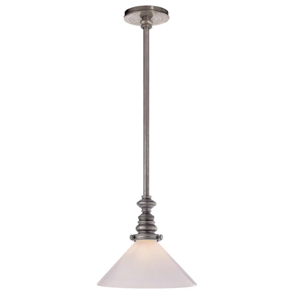 Visual Comfort Signature | Boston Clear Slant Pendant — Antique Nickel, White Glass