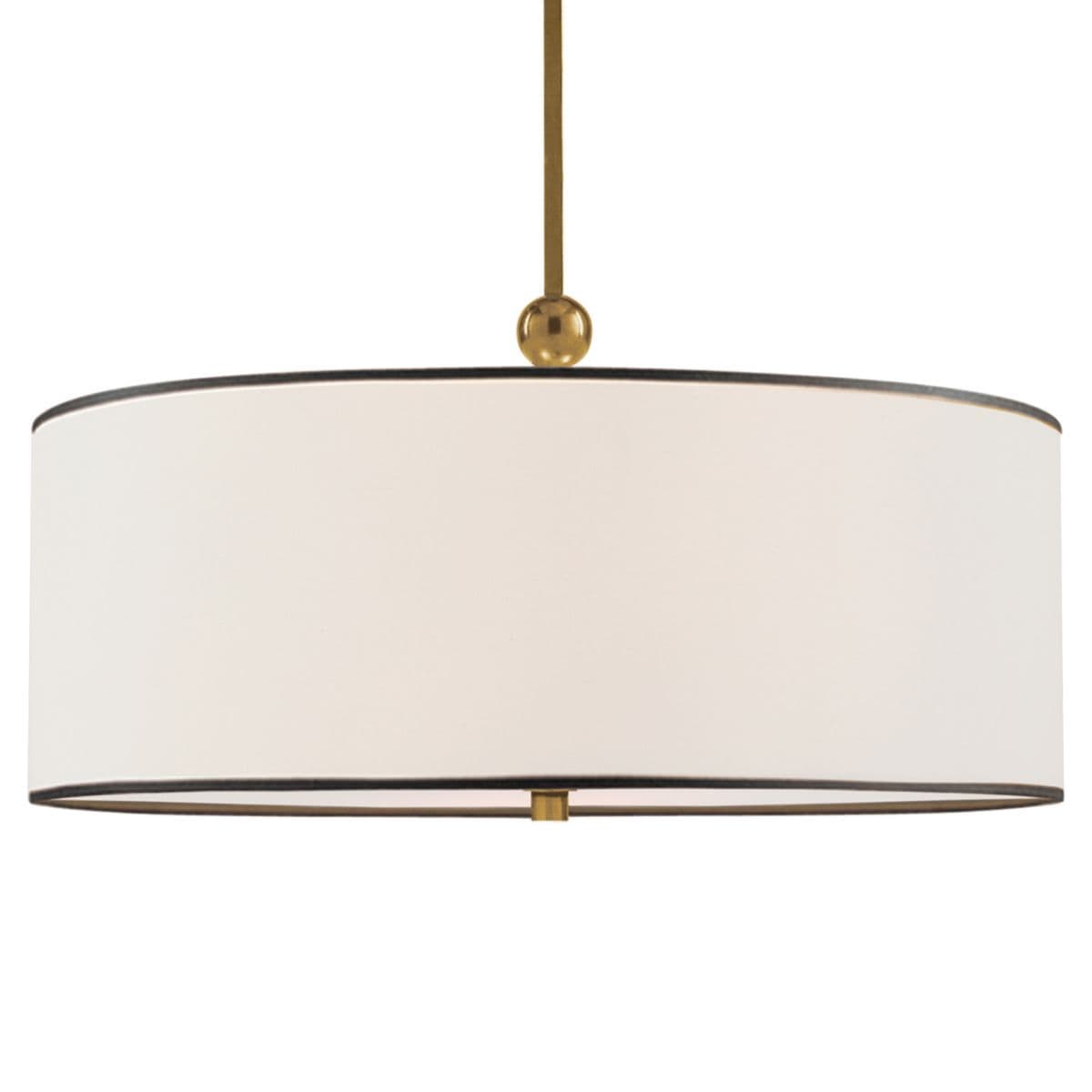 Visual Comfort Signature | Reed Drum Pendant — Hand-Rubbed Antique Brass/Linen Shade with Black Tape
