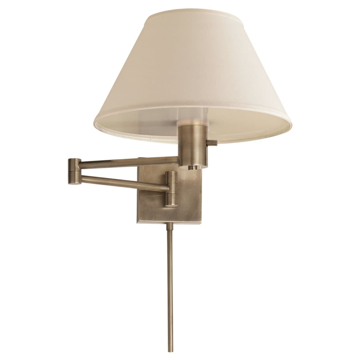 Visual Comfort Signature | Classic Swing Arm Wall Sconce with Linen Shade — Antique Nickel