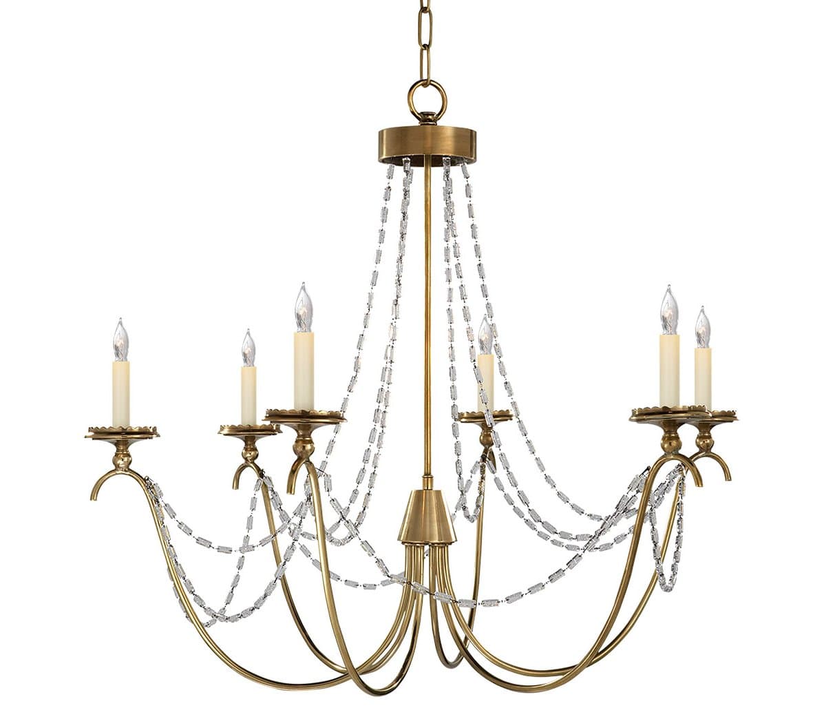 Visual Comfort Signature | Marigot 6-Light Chandelier — Antique-Burnished Brass with Seeded Glass Trim - alternate view