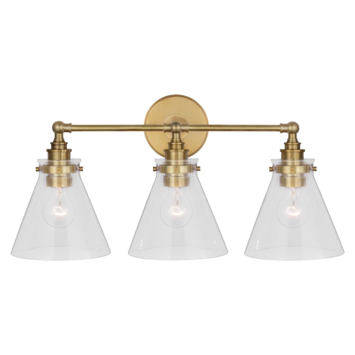 Visual Comfort Signature | Parkington Bath Bar — Antique-Burnished Brass with Clear Glass, 3