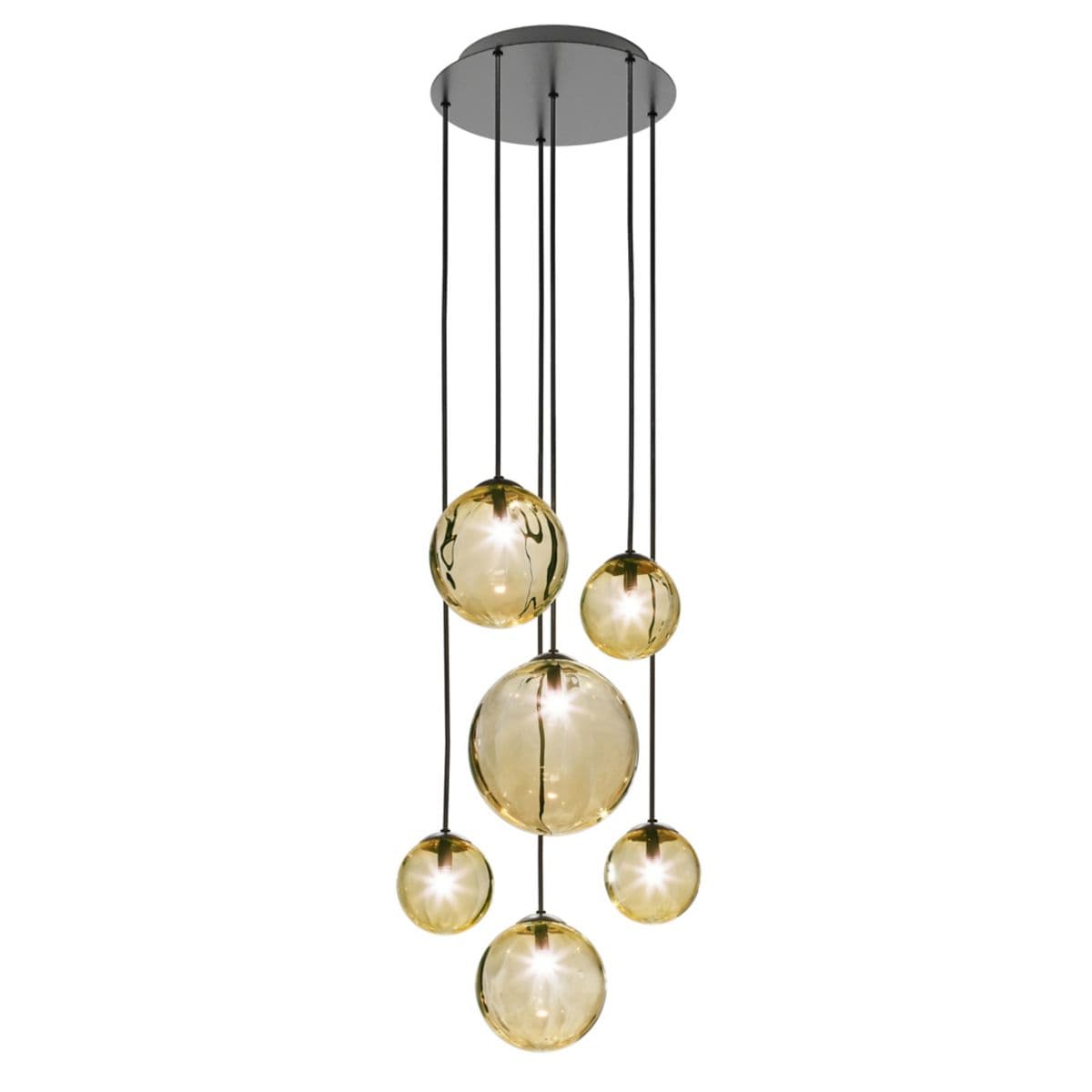 Vistosi Puppet R3/6 Multi Light Pendant — Amber Transparent with Matte Black, 6