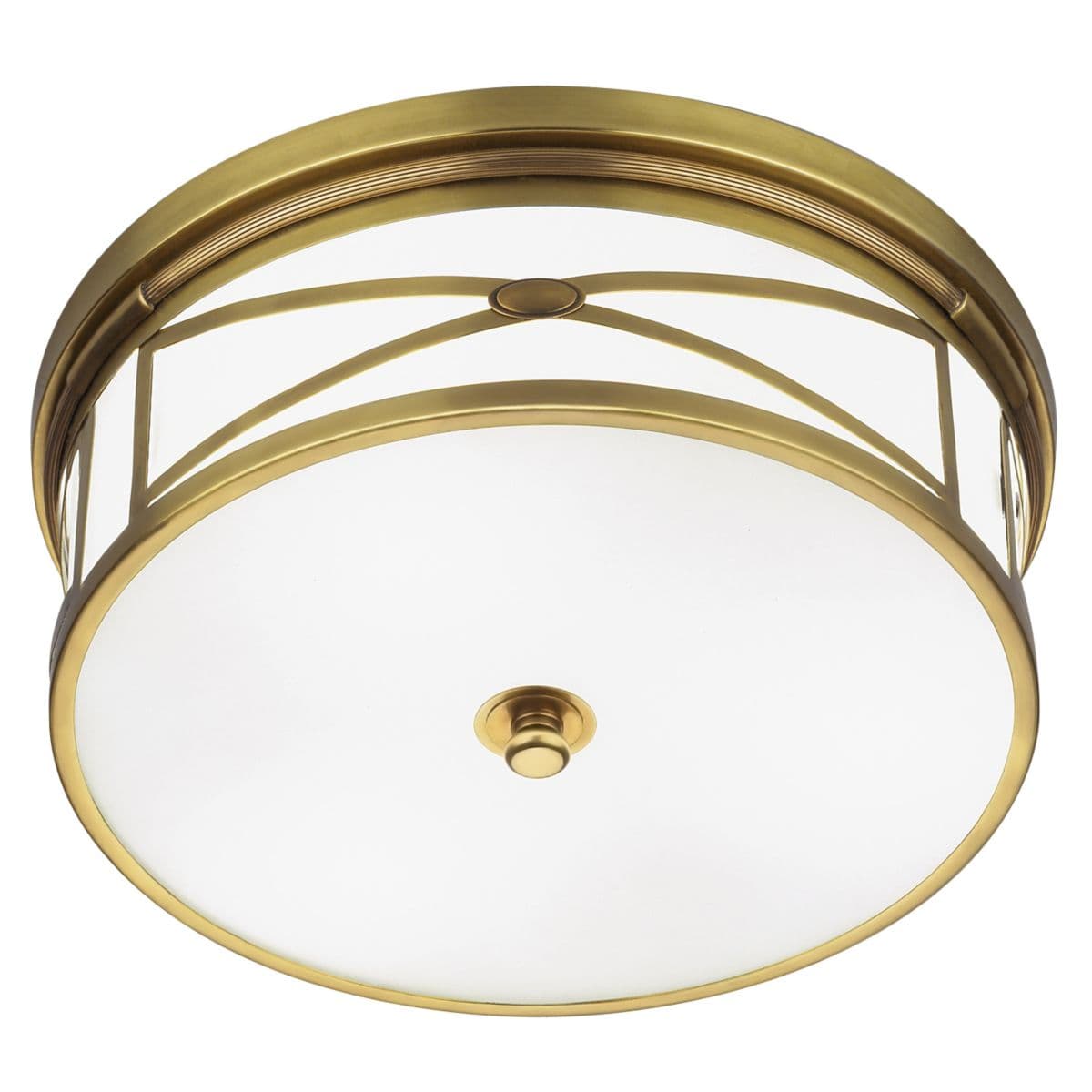 Robert Abbey Chase Flush Mount — Frosted White Glass, Antique Brass