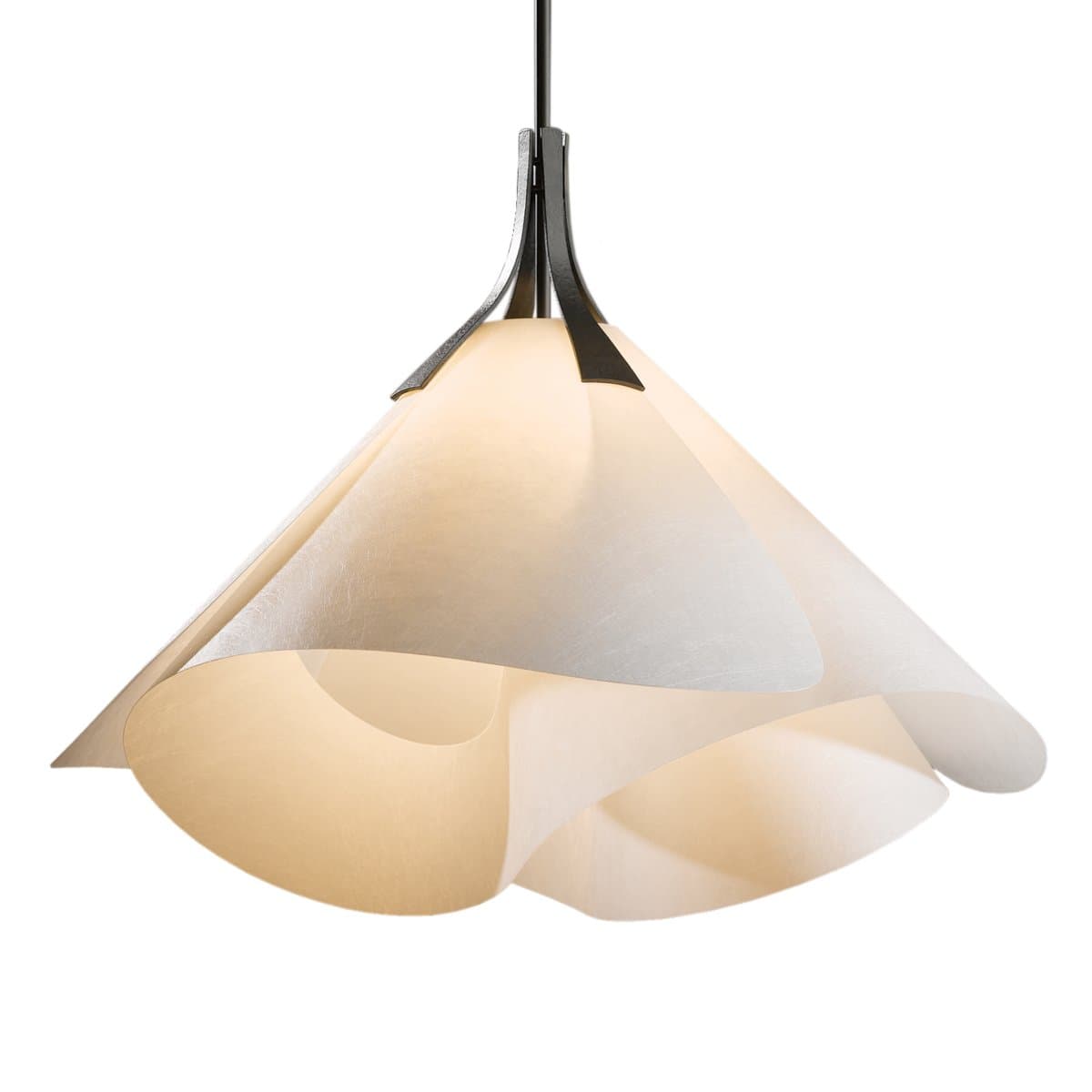 Hubbardton Forge | Mobius Adjustable Pendant — Spun Frost Canopy / Shade / Arm, Soft Gold, 25 Inch Stem, Standard