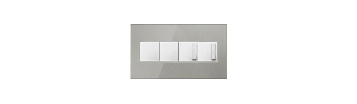 Legrand Adorne | Wall Plate (Real Materials) — Brushed Stainless Steel, 4-Gang