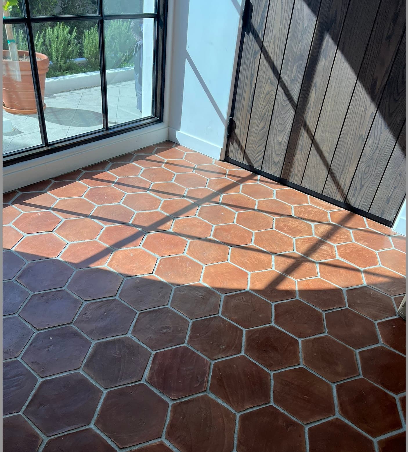 Country Floors 8-inch hexagon terra cotta floor tiles