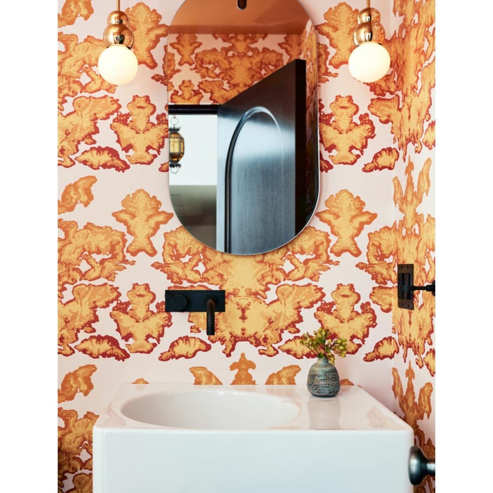 Timorous Beasties Euro Damask Oranges wall covering panels, coated vinyl, 8-panel custom set