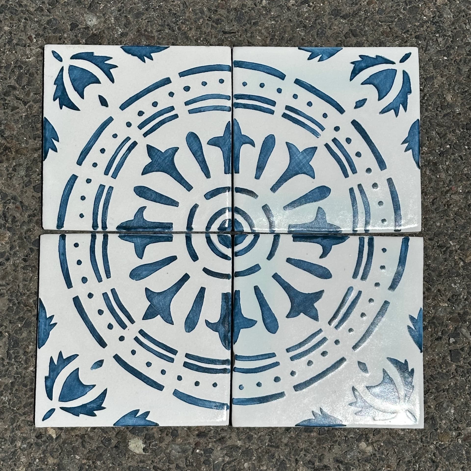 Tabarka Studio Loggia 14 6x6 tile in royal blue on white, handmade clay
