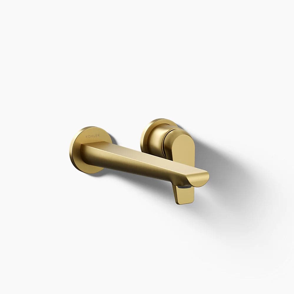 Kohler Avid wall-mount bathroom sink faucet in vibrant brushed moderne brass