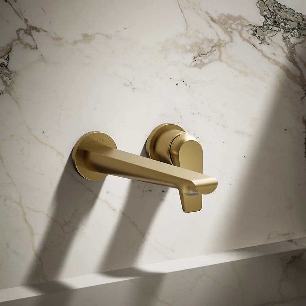 Kohler | Avid Wall-Mount Bathroom Sink Faucet, 1.2 gpm in Vibrant Brushed Moderne Brass - alternate view