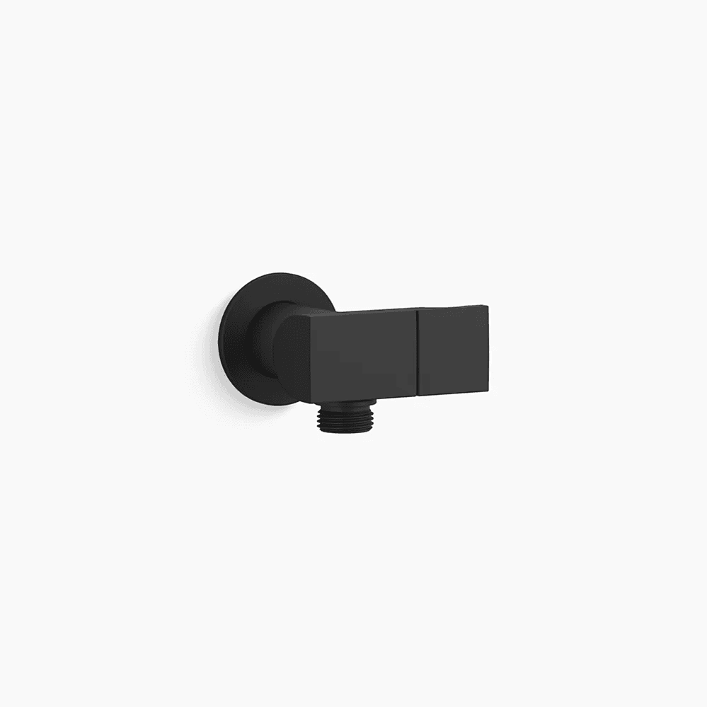 Kohler Exhale Supply Elbow with Bracket in matte black brass, wall-mount shower component