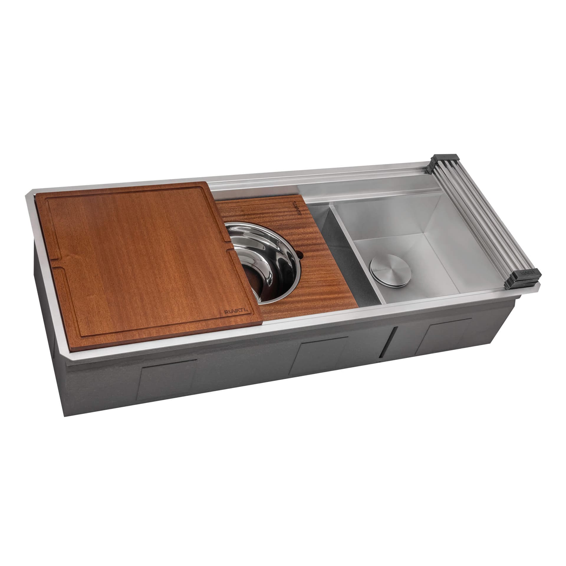 Ruvati | Dual-Tier 45" Undermount Double Bowl 16 Gauge Stainless Steel Workstation Kitchen Sink - alternate view