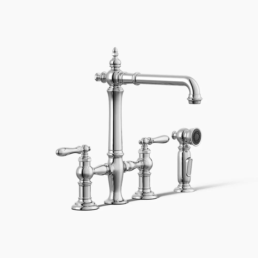Kohler Artifacts Bridge Faucet in polished chrome with brass body, 13.5" height