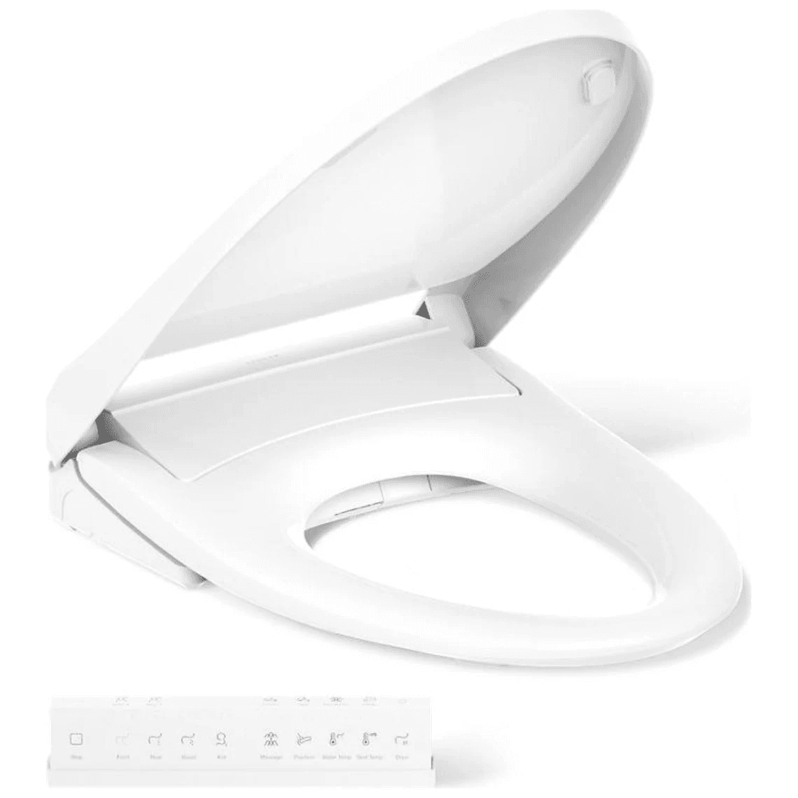 Kohler Purewash E930 white plastic bidet seat, elongated bowl shape, 19.63"L x 15.06"W x 5.5"H