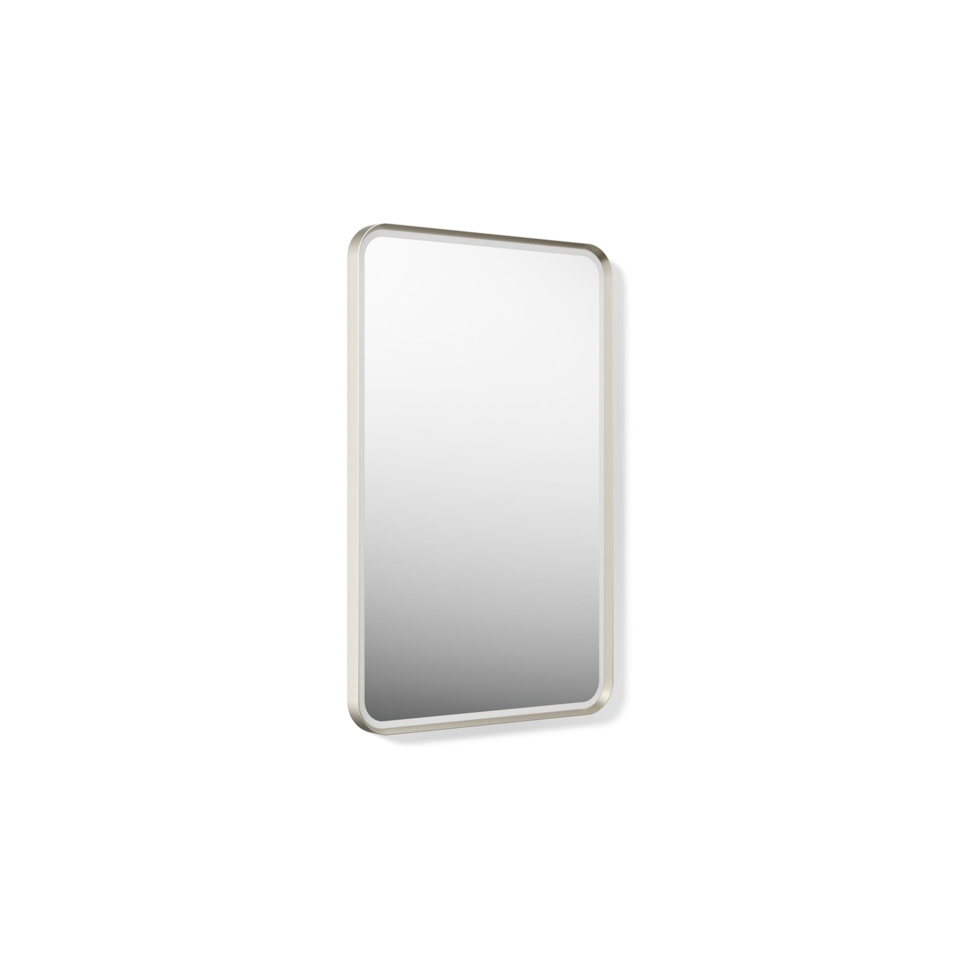 Kohler Essential Ultrabright 22" x 34" Lighted Framed Mirror – Brushed Nickel — glass, silver