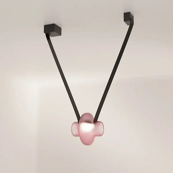 D'arems Etat-des-Lieux ceiling lamp 1B in frosted pink matte hand-blown glass, 24 inches tall