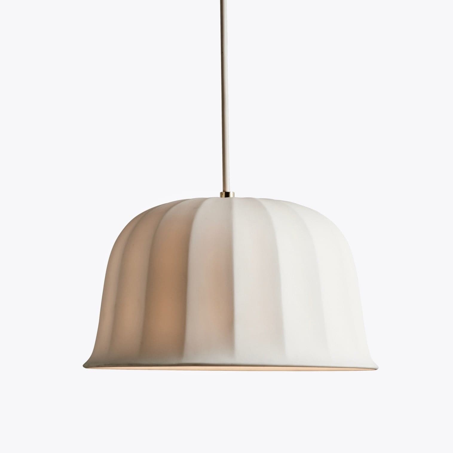 New Works Juliet Pendant in white bone china ceramic with textile cord