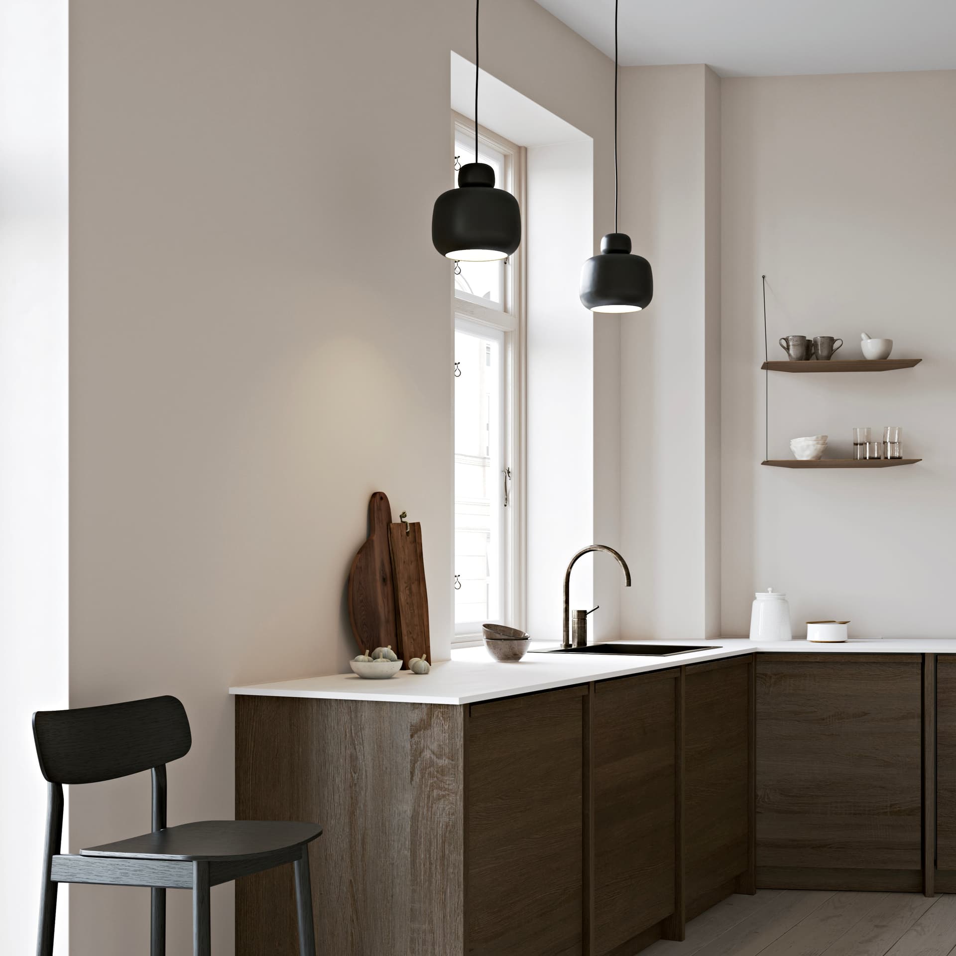 Woud Stone Pendant Light in black, small size with stacked rounded forms