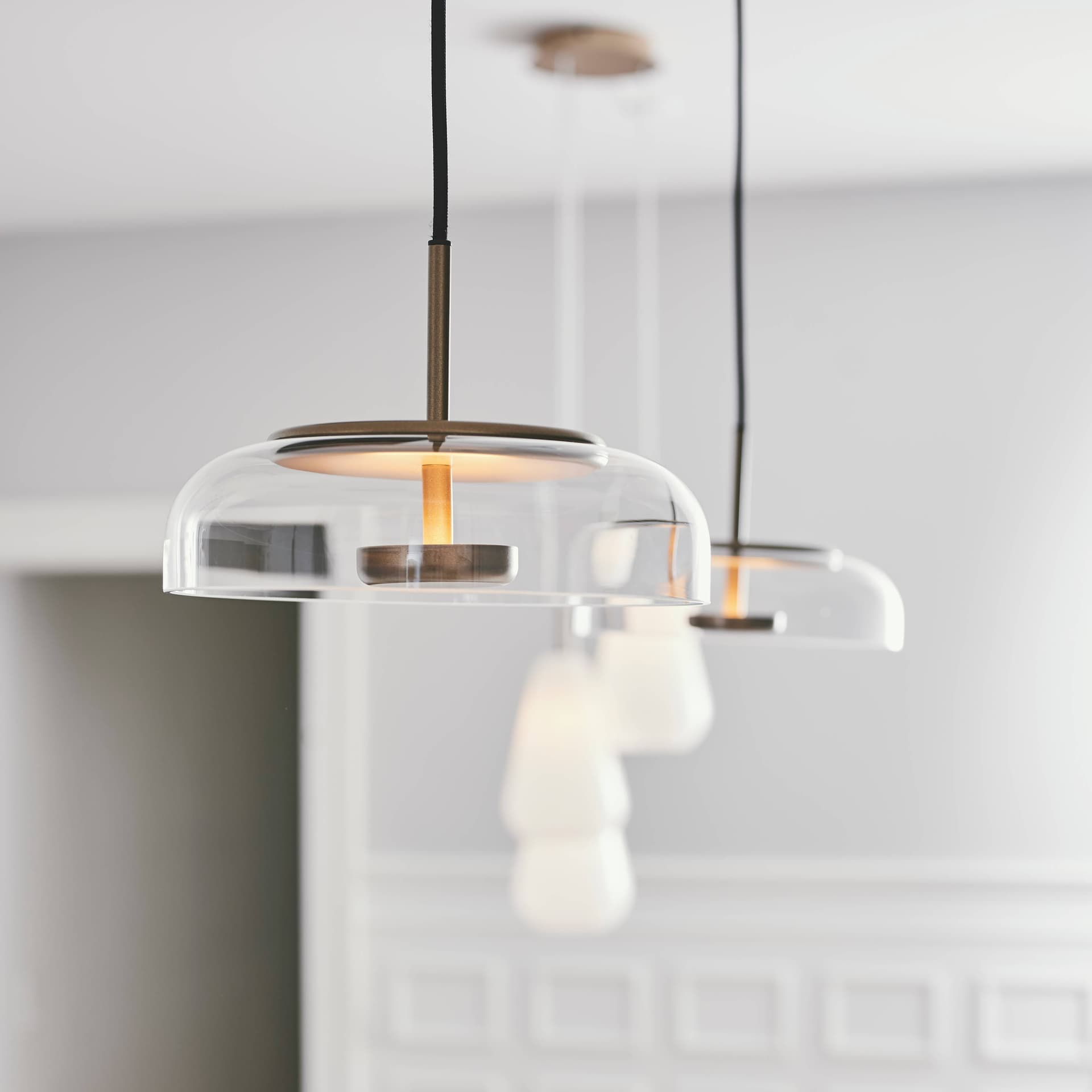 Nuura Blossi 1 Pendant Light with mouth-blown glass shade and gold metal fitting