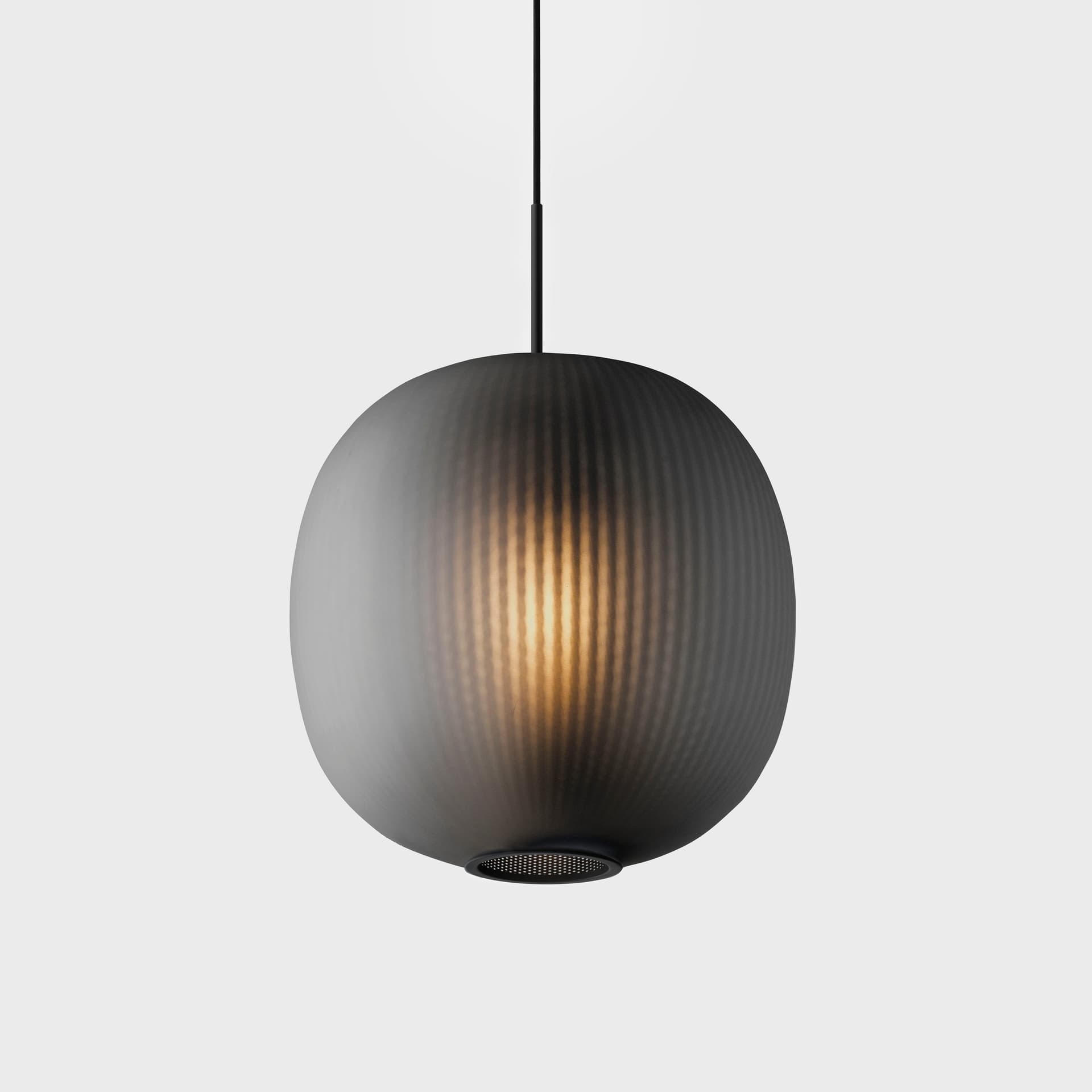 Resident Lighting Bloom Pendant Light in black, 15.75" diameter with frosted blown glass shade