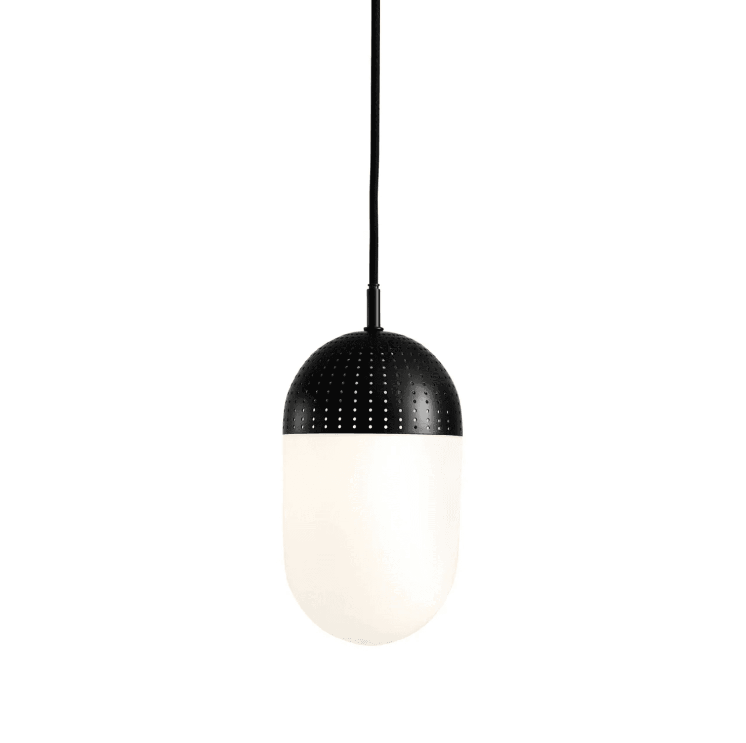Woud Dot Pendant Light Black Large, 8.3" perforated metal with opal glass