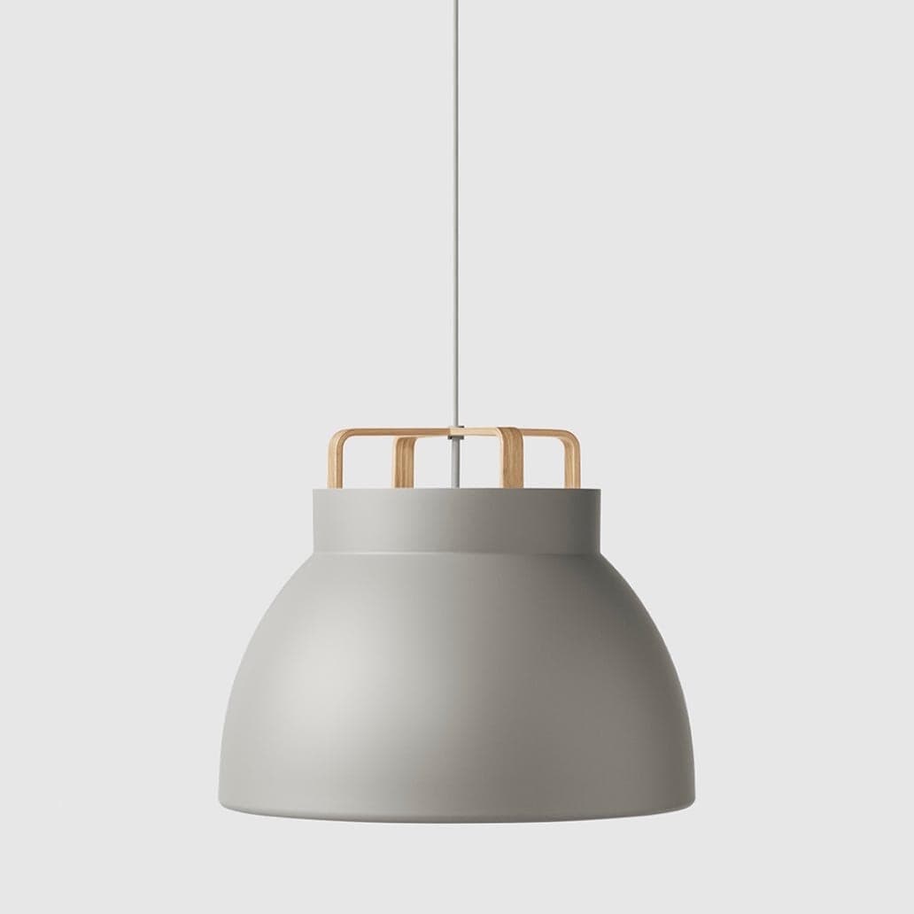 Million Design Voyage M3 pendant light with ceramic-style aluminum shade and wood accent