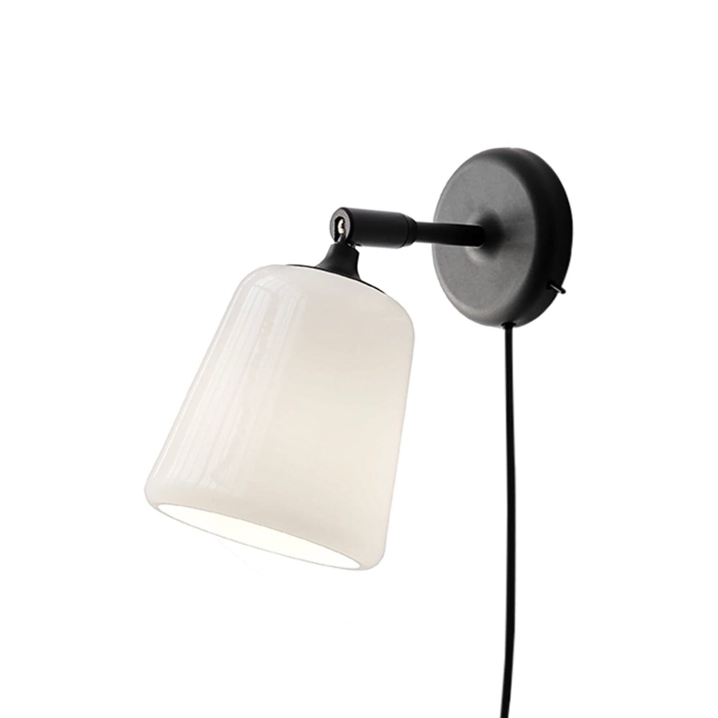 New Works Material Wall Light in White Opal Glass with black frame