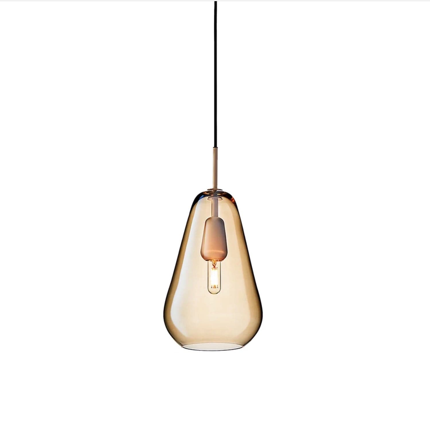 Nuura Anoli 1 Pendant, Small, gold and black mouth-blown glass droplet-shaped shade