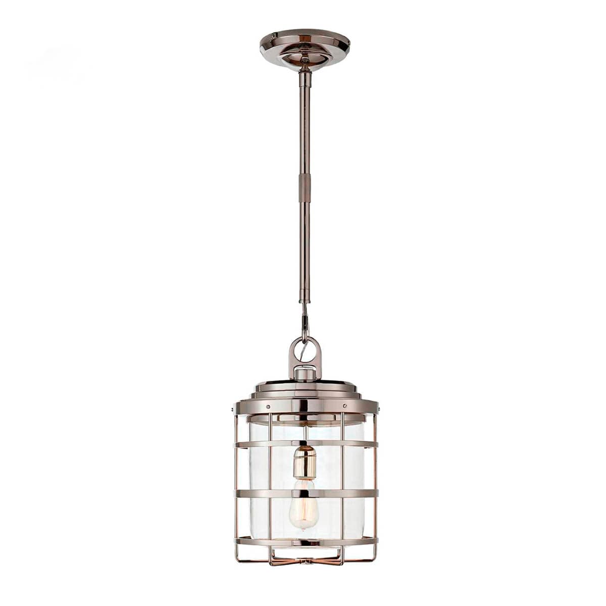 Ralph Lauren Crosby Large Lantern pendant light, polished nickel with clear glass, 52" height