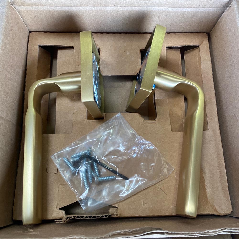 Emtek | Dummy Aston Levers with Square Rose in Satin Brass - alternate view
