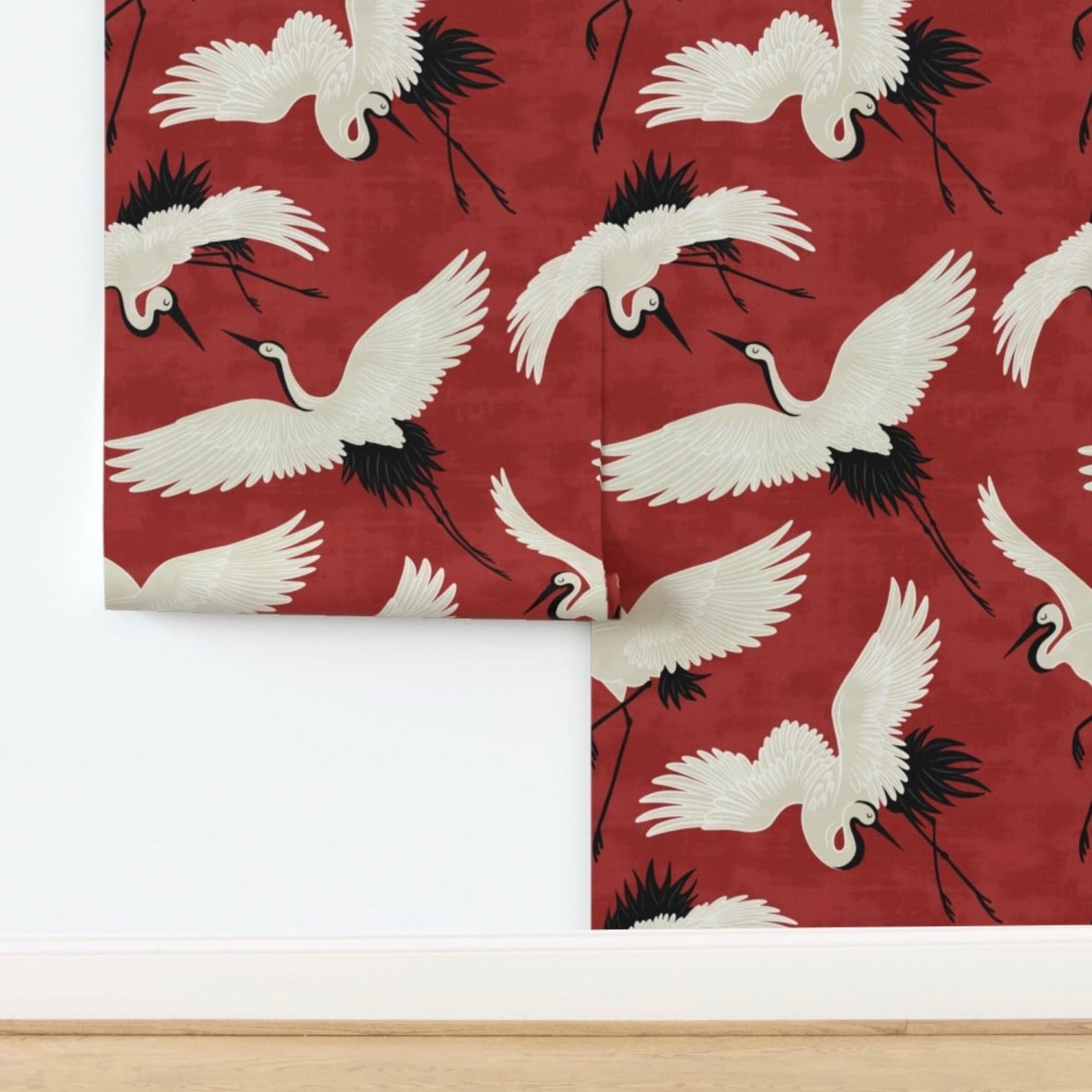 Kimsa Design | Wallpaper in Cranes-Red - alternate view