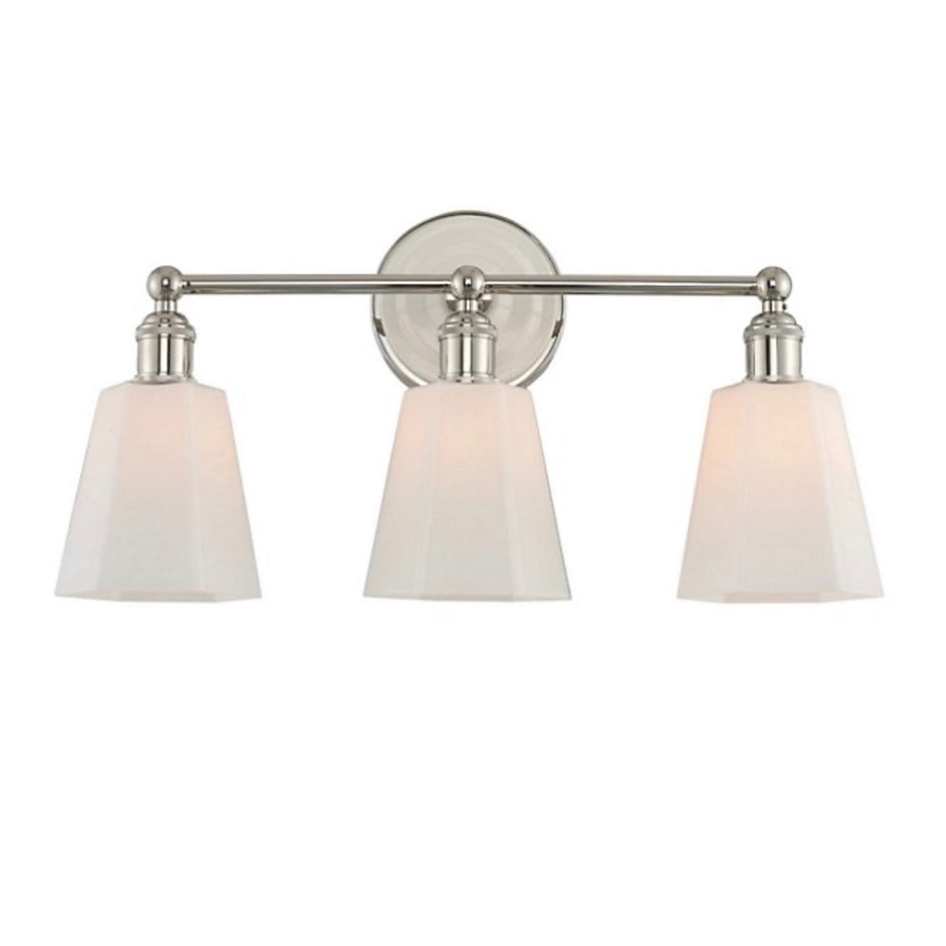 Kalco Greenwich Vanity Light in polished nickel, 20" wide wall-mounted fixture with glass shades
