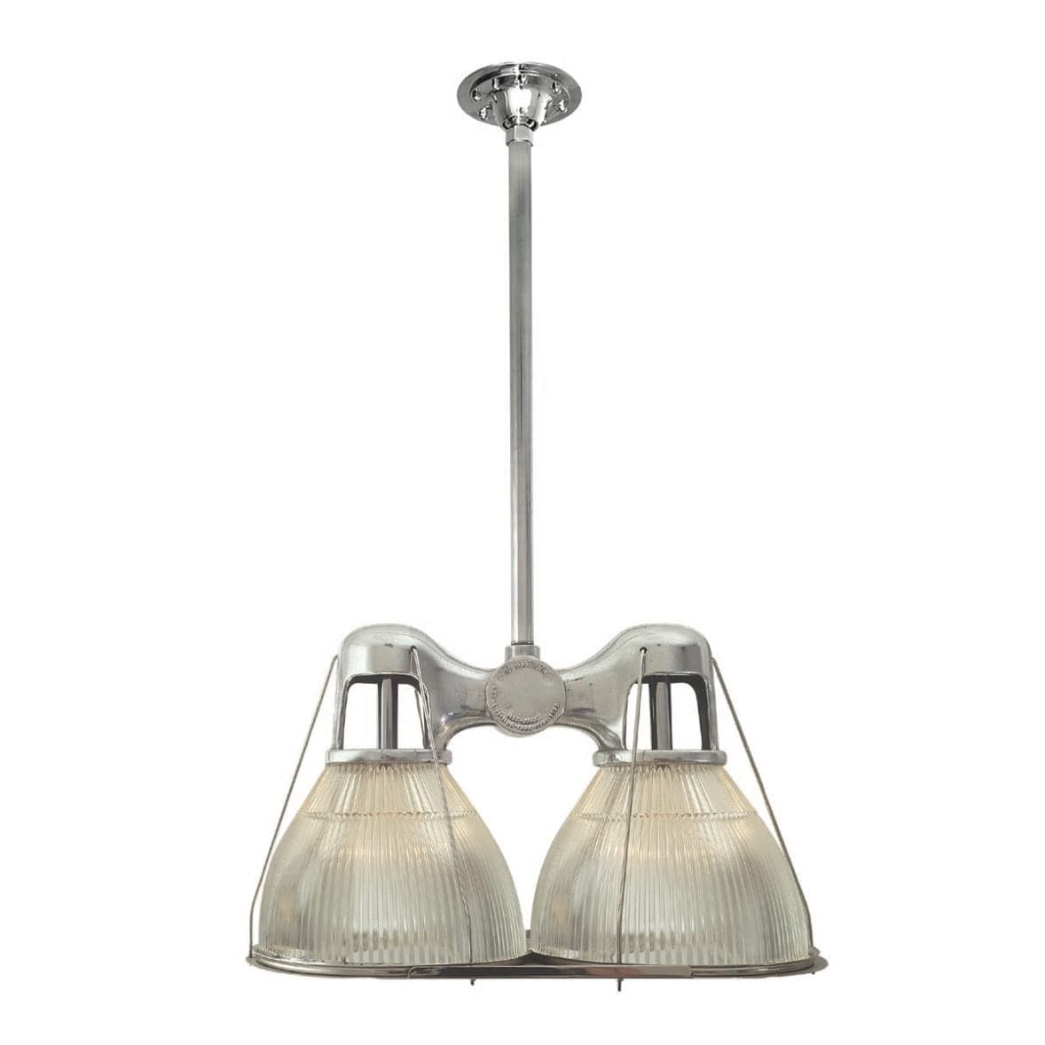 Urban Archaeology Double Prismatic Industrial Hanging Light in Satin Nickel