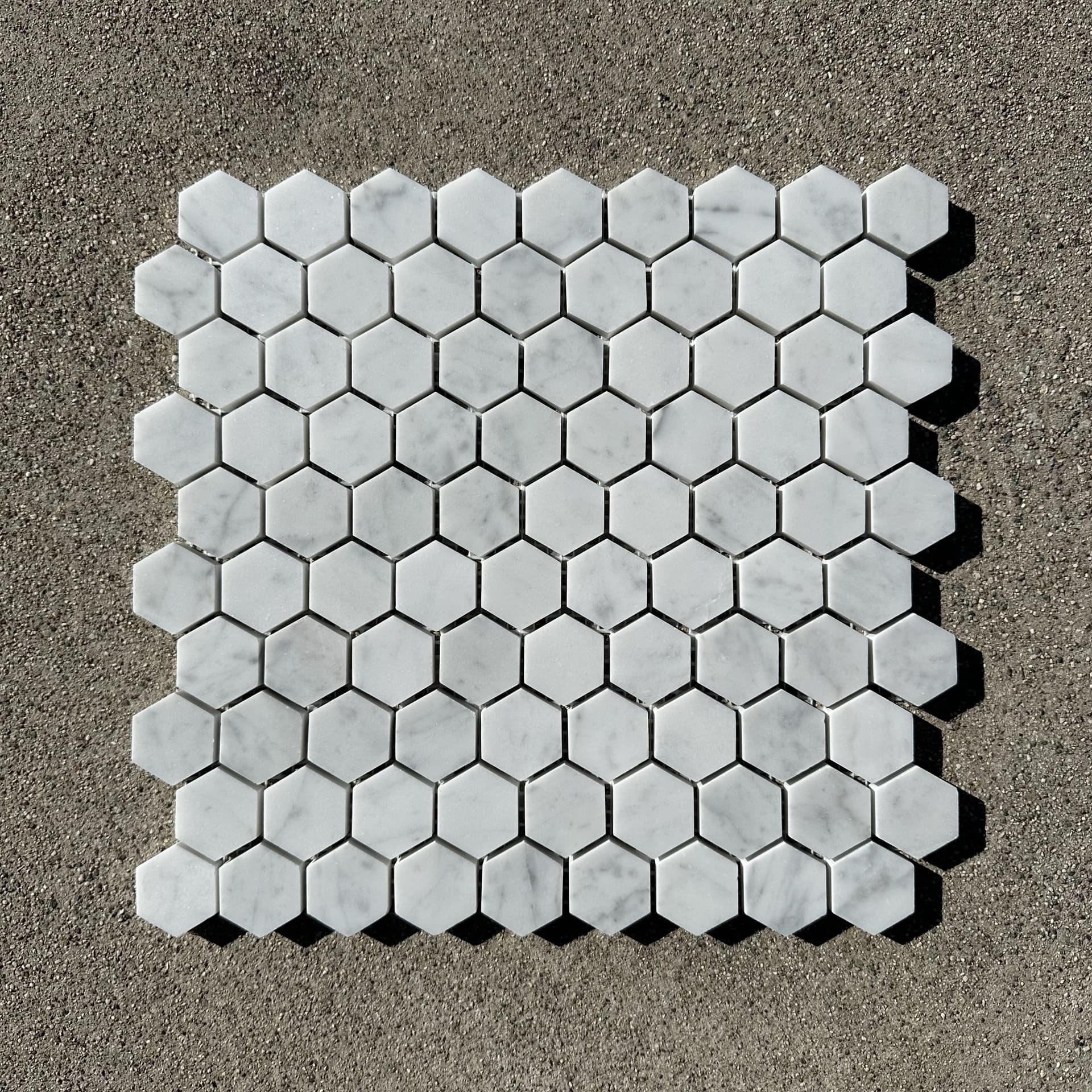Walker Zanger Tribeca Classic White Hex honed natural stone tile, 11-3/4" x 11-3/4"